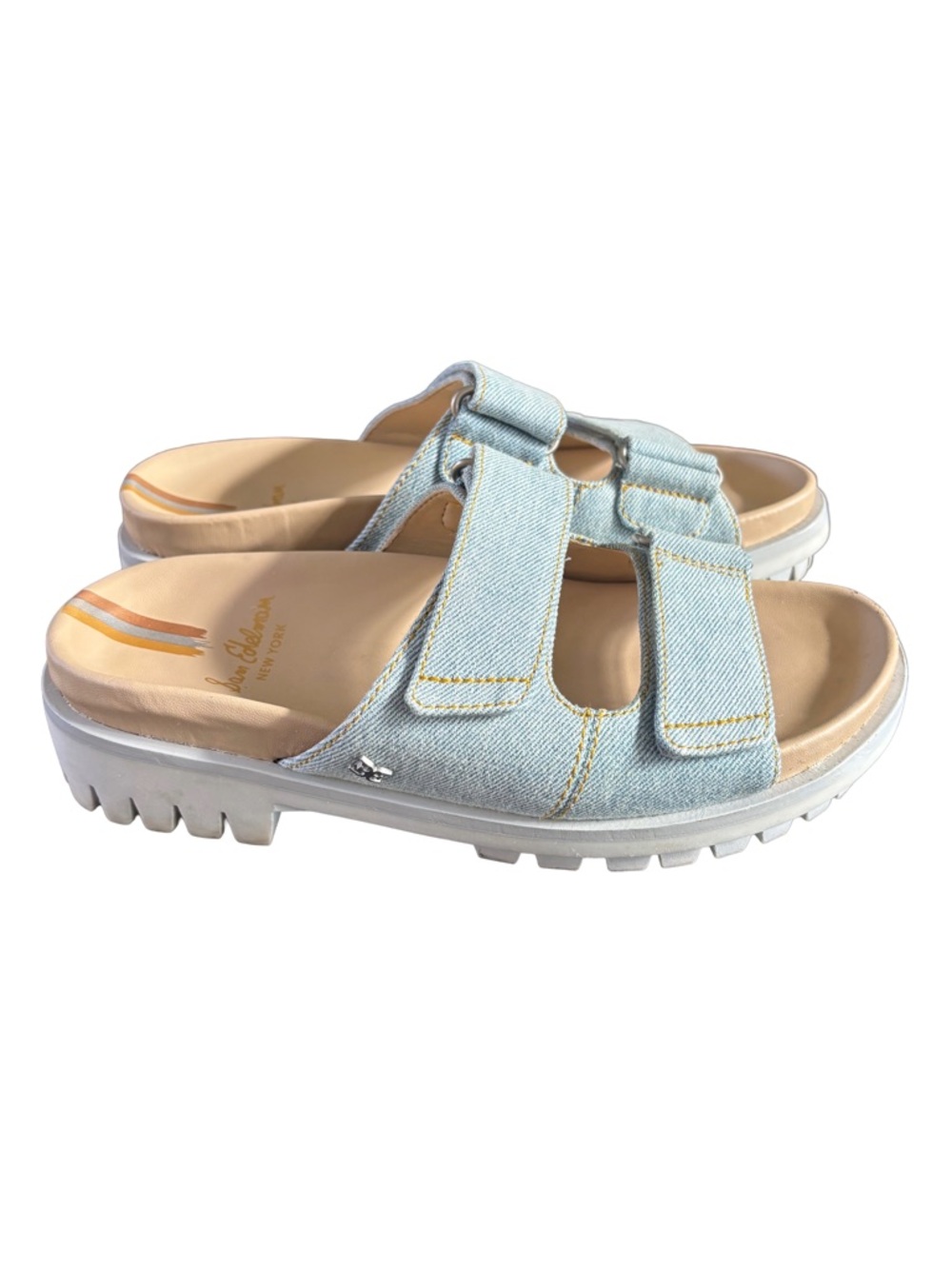 Sam Edelman Eliana Denim Platform Slide Sandals Size 7.5 Double Strap Lug Sole - Picture 4 of 10